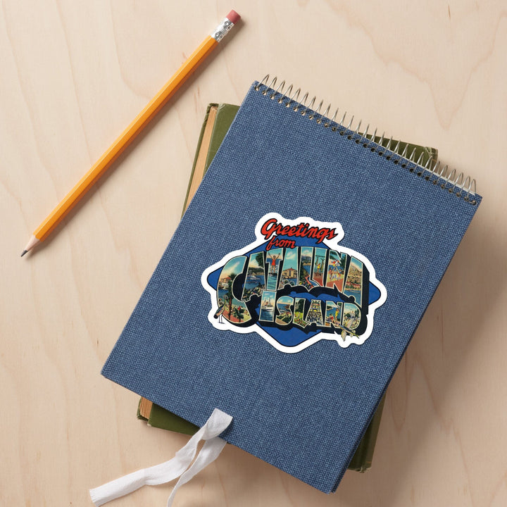 Catalina Island, California, Greetings, Contour, Vintage Postcard, Vinyl Sticker Sticker Lantern Press 