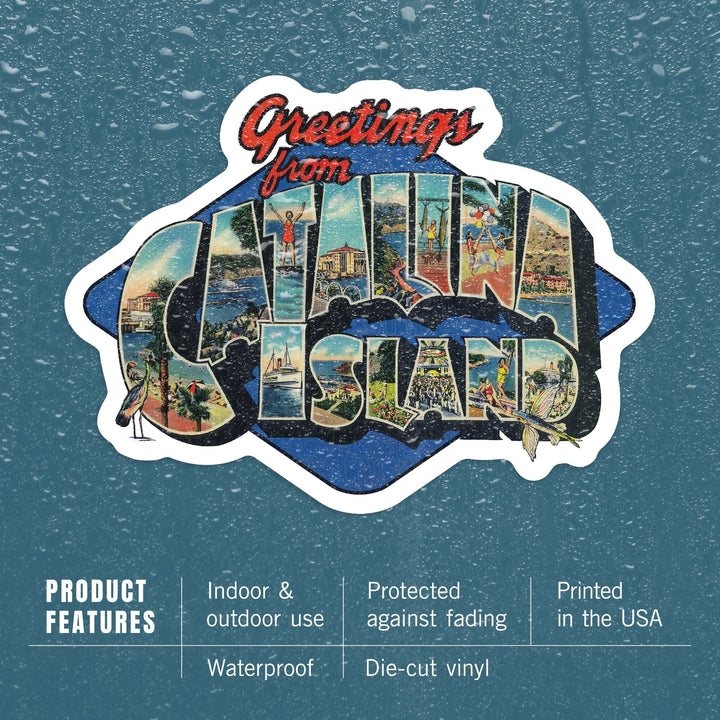 Catalina Island, California, Greetings, Contour, Vintage Postcard, Vinyl Sticker Sticker Lantern Press 