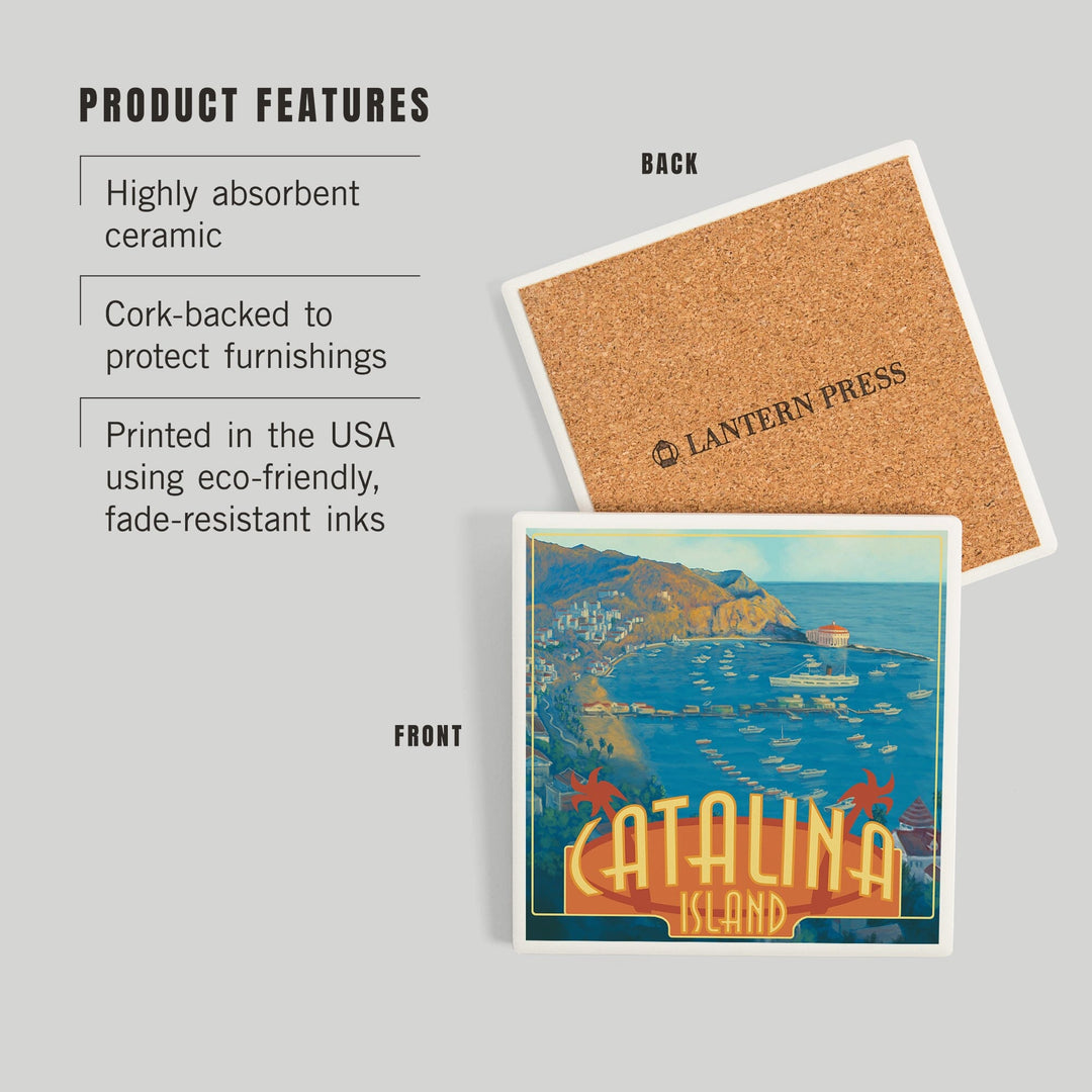Catalina Island, California, Harbor Scene, Coasters Coasters Lantern Press 