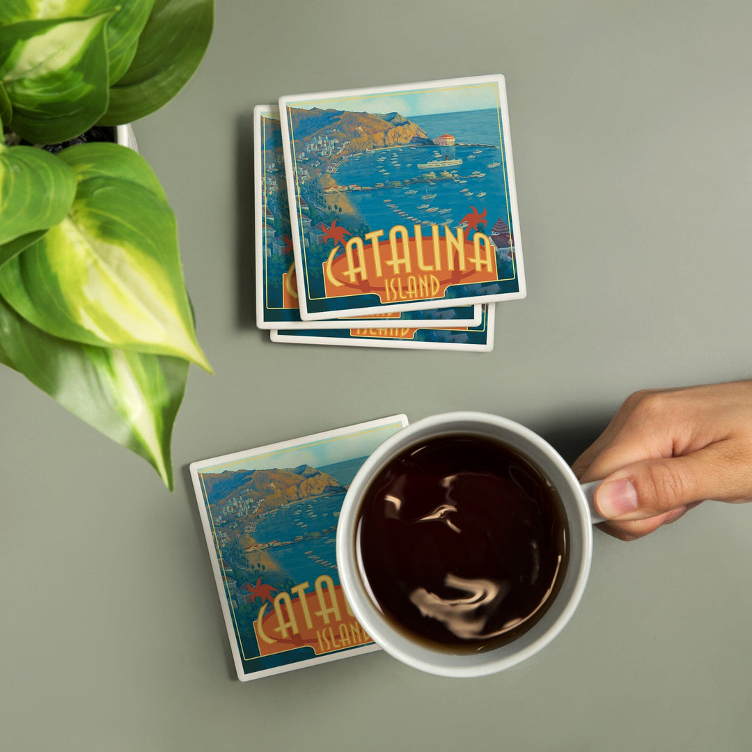 Catalina Island, California, Harbor Scene, Coasters Coasters Lantern Press 