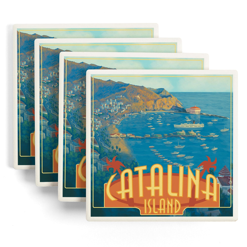 Catalina Island, California, Harbor Scene, Coasters Coasters Lantern Press 