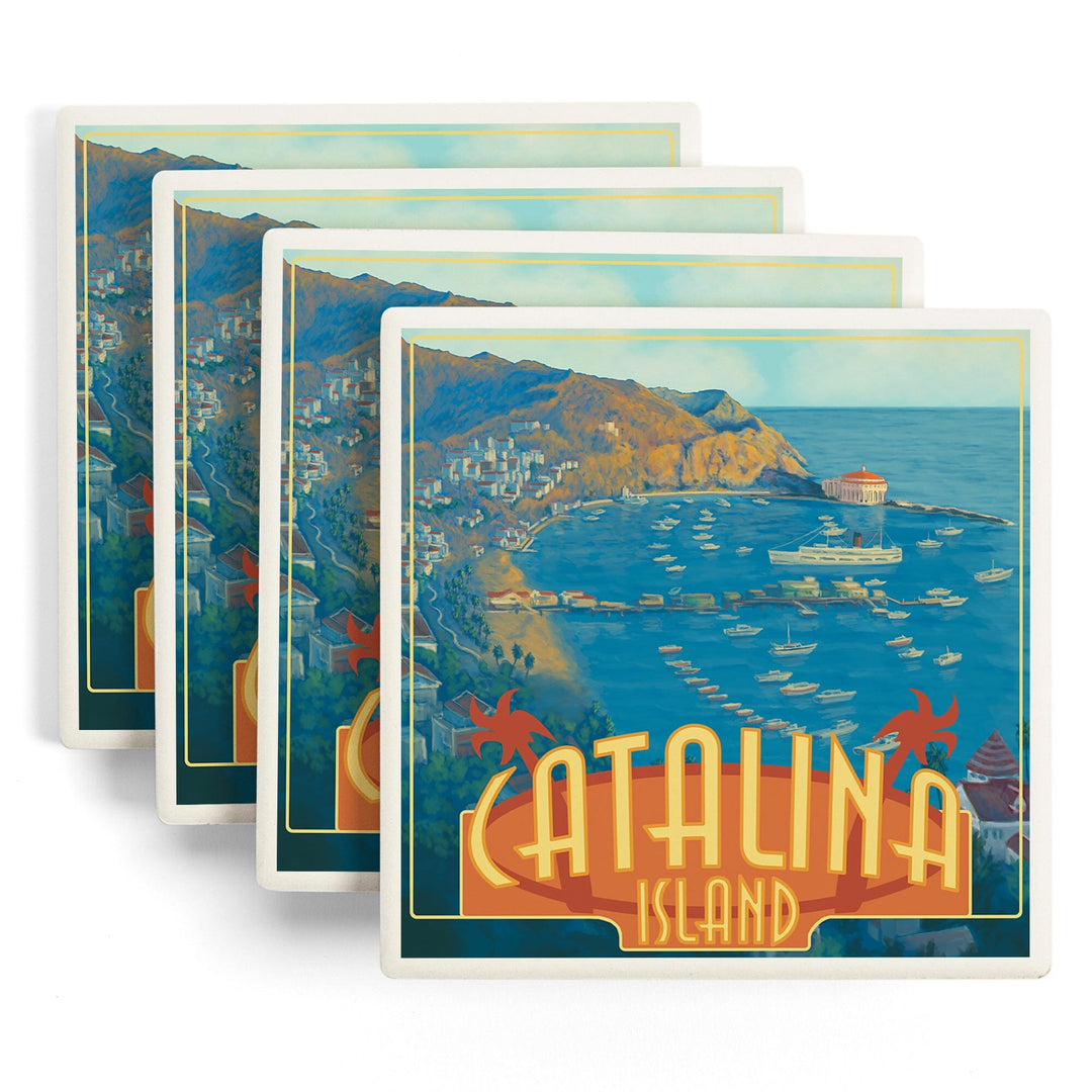 Catalina Island, California, Harbor Scene, Coasters Coasters Lantern Press 