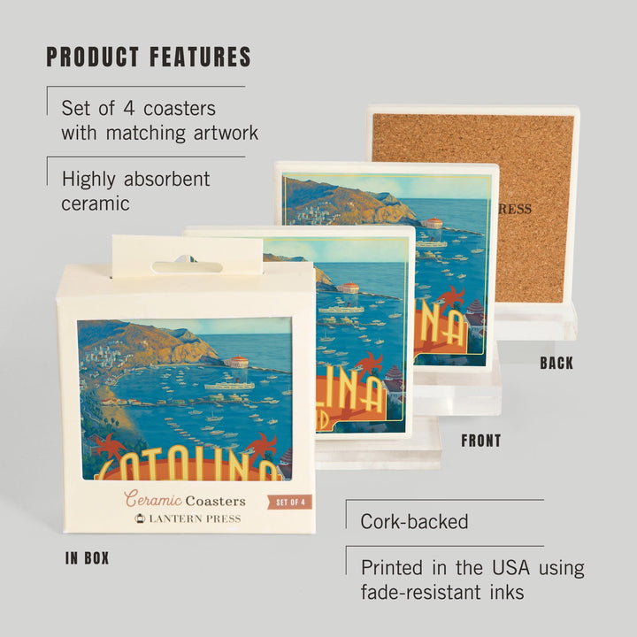 Catalina Island, California, Harbor Scene, Coasters Coasters Lantern Press 