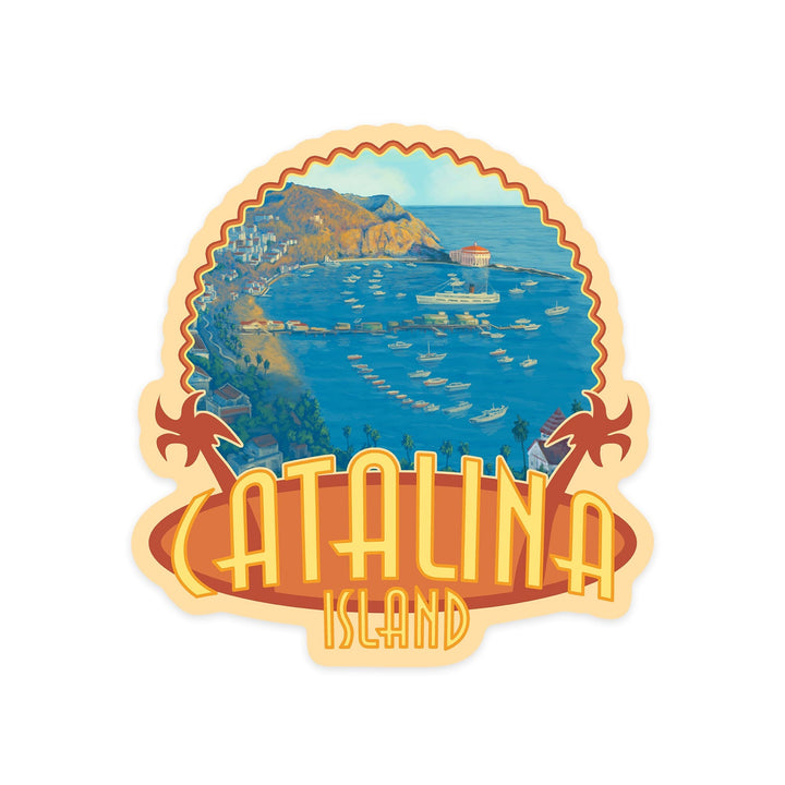 Catalina Island, California, Harbor Scene, Contour, Vinyl Sticker Sticker Lantern Press 