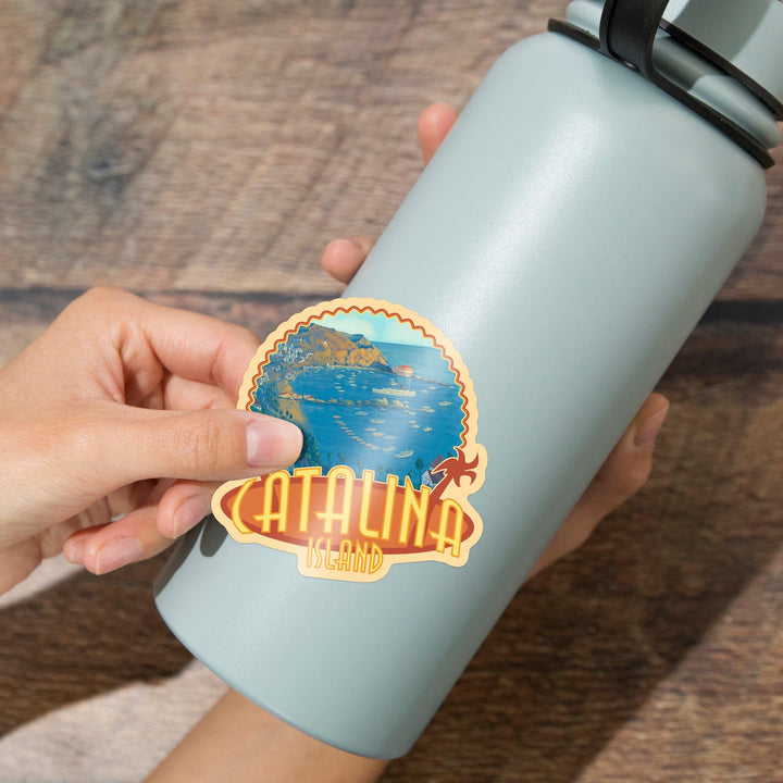 Catalina Island, California, Harbor Scene, Contour, Vinyl Sticker Sticker Lantern Press 