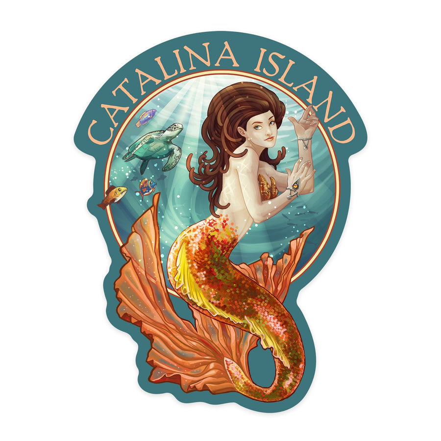 Catalina Island, California, Mermaid, Contour, Lantern Press Artwork, Vinyl Sticker Sticker Lantern Press 