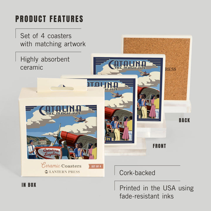 Catalina Island, California, Seaplane, Coasters Coasters Lantern Press 