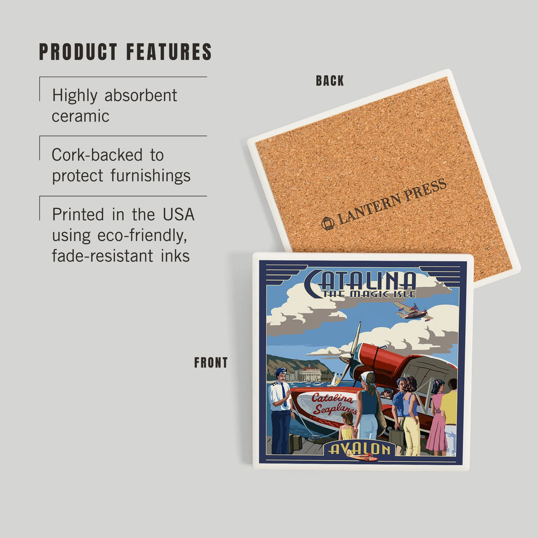 Catalina Island, California, Seaplane, Coasters Coasters Lantern Press 