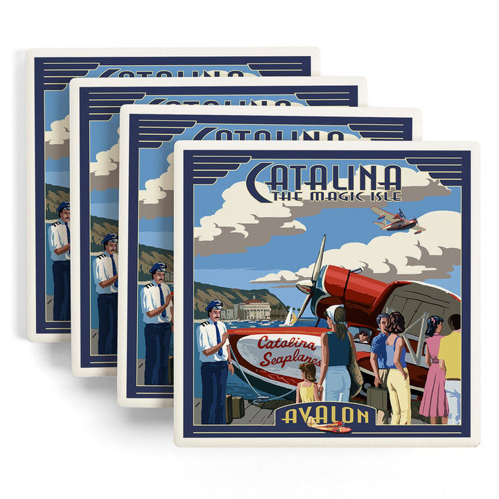 Catalina Island, California, Seaplane, Lantern Press Artwork, Coaster Set - Lantern Press