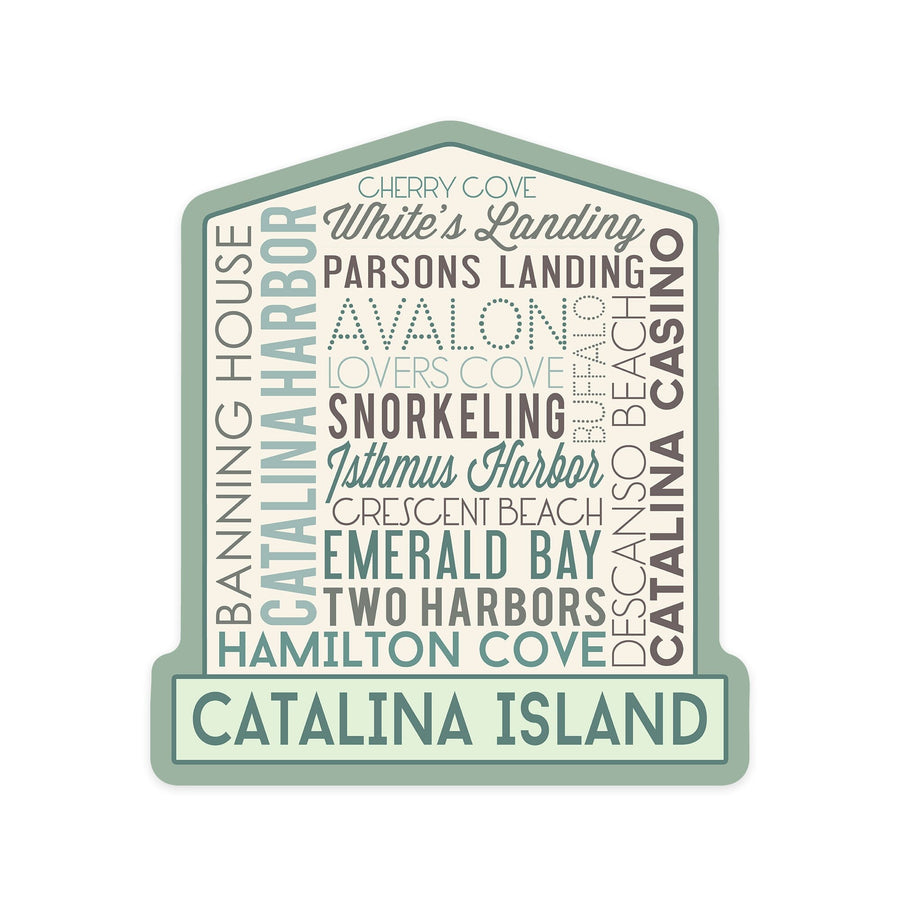 Catalina Island, California, Typography, Aqua and Brown, Contour, Vinyl Sticker Sticker Lantern Press 