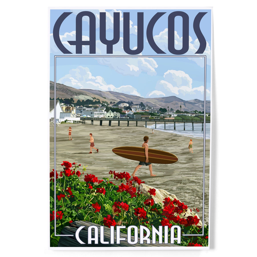 Cayucos, California, Beach and Pier Scene, Art & Giclee Prints Art Lantern Press 
