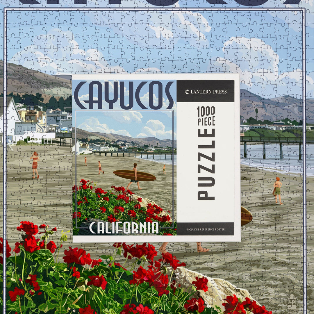 Cayucos, California, Beach and Pier Scene, Jigsaw Puzzle Puzzle Lantern Press 