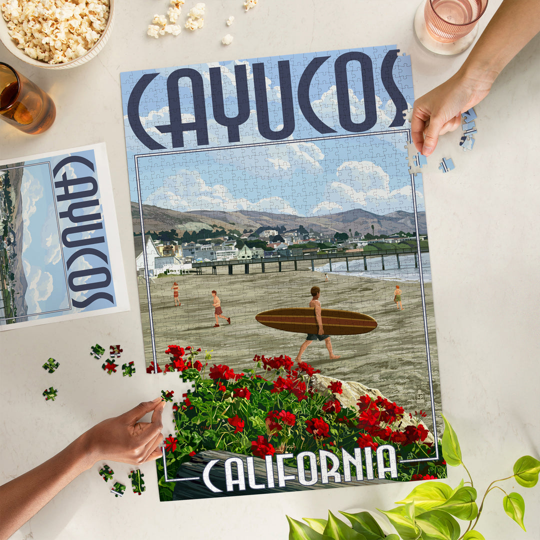 Cayucos, California, Beach and Pier Scene, Jigsaw Puzzle Puzzle Lantern Press 