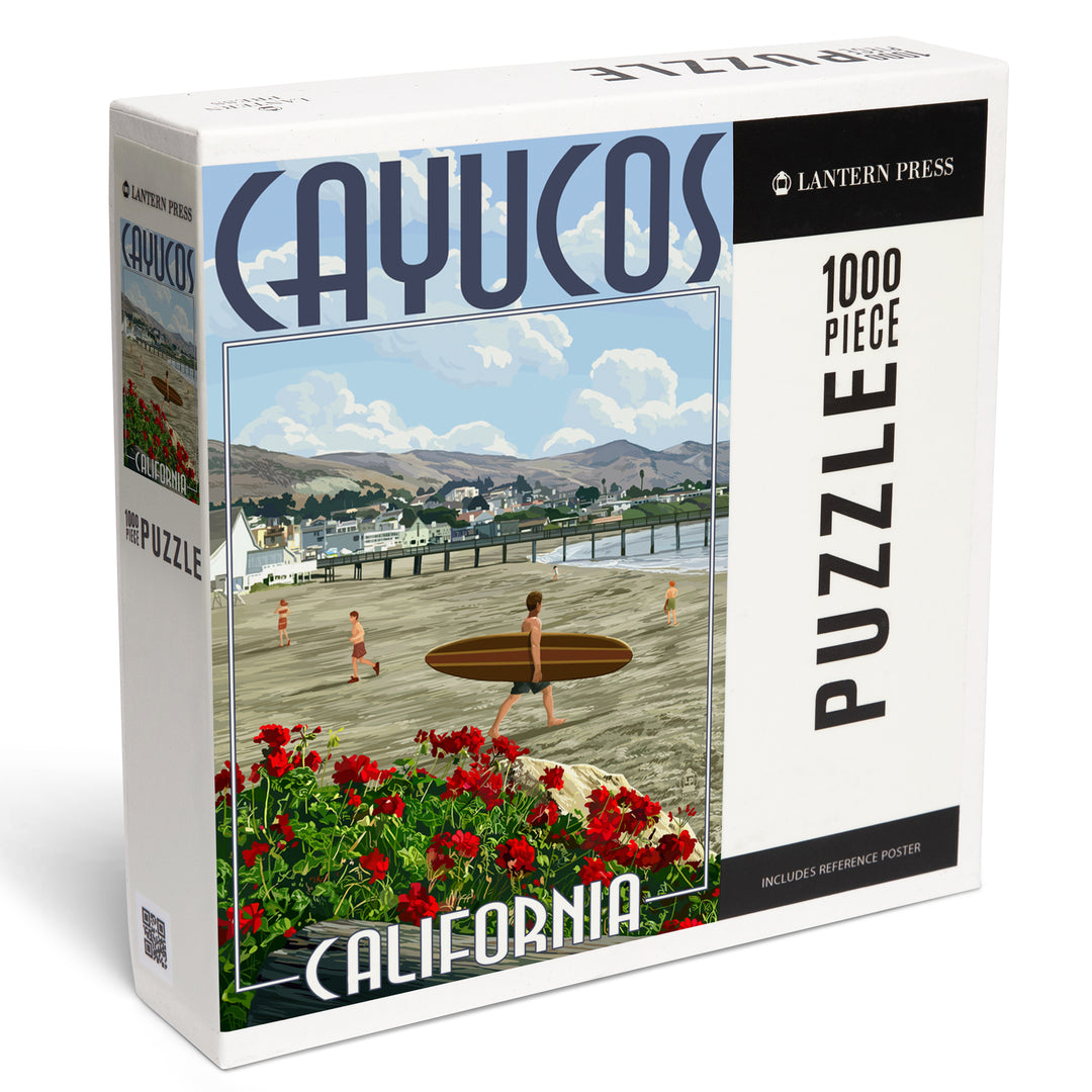Cayucos, California, Beach and Pier Scene, Jigsaw Puzzle Puzzle Lantern Press 