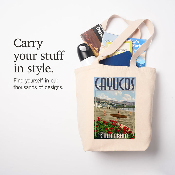 Cayucos, California, Beach and Pier Scene, Tote Bag Totes Lantern Press 