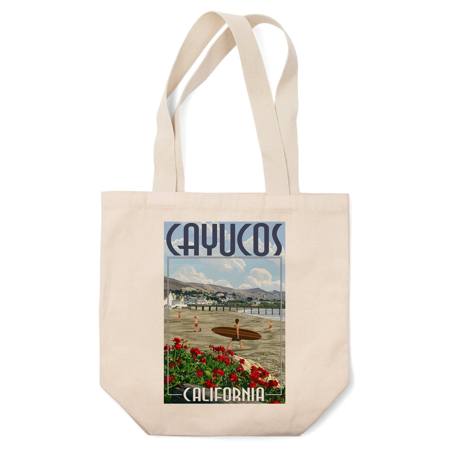 Cayucos, California, Beach & Pier Scene, Lantern Press Artwork, Tote Bag Totes Lantern Press 