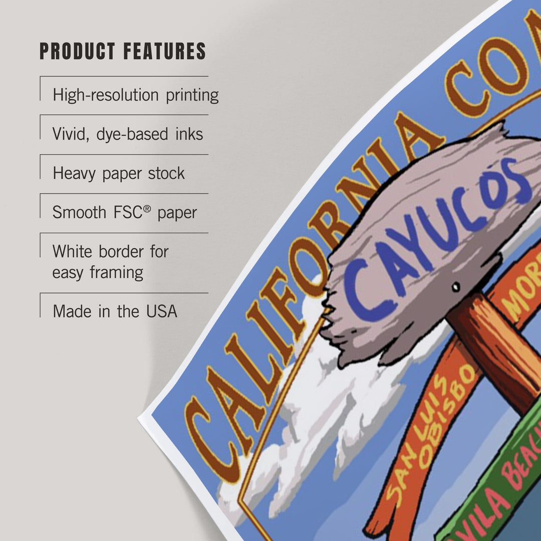 Cayucos, California, Destination Signpost, Art & Giclee Prints Art Lantern Press 