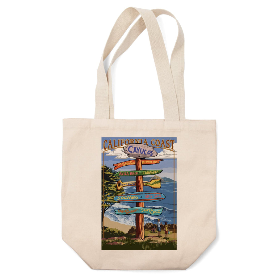 Cayucos, California, Destination Signpost, Tote Bag Totes Lantern Press 