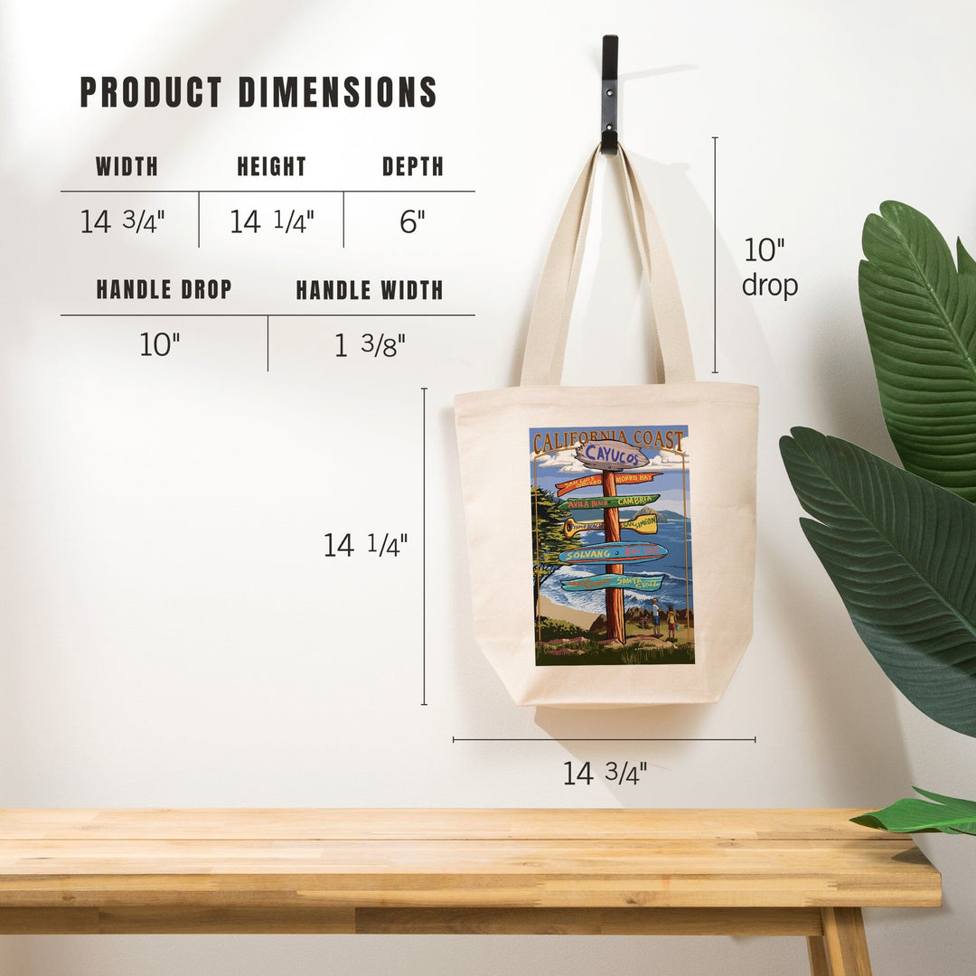 Cayucos, California, Destination Signpost, Tote Bag Totes Lantern Press 