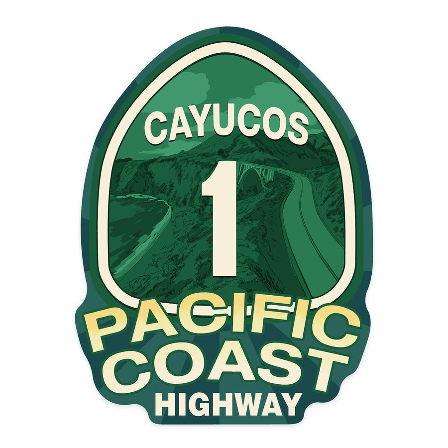 Cayucos, California, Pacific Coast Highway 1, Contour, Vinyl Sticker - Lantern Press