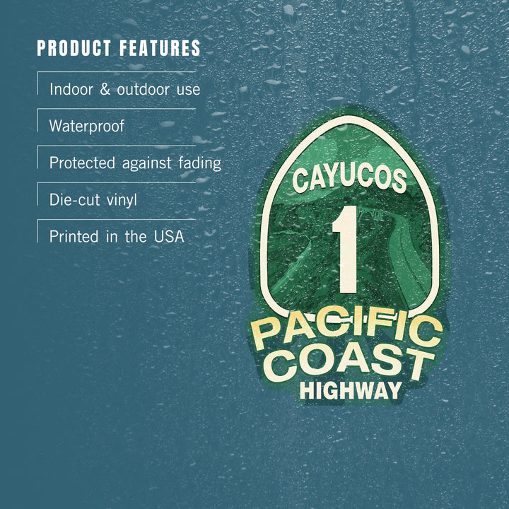 Cayucos, California, Pacific Coast Highway 1, Contour, Vinyl Sticker - Lantern Press