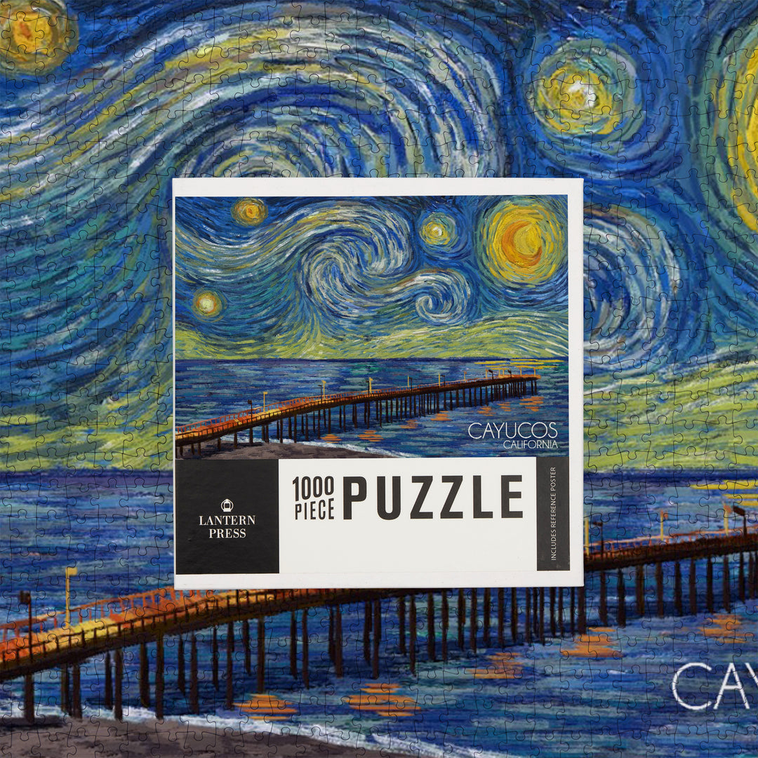 Cayucos, California, Pier, Starry Night, Jigsaw Puzzle Puzzle Lantern Press 