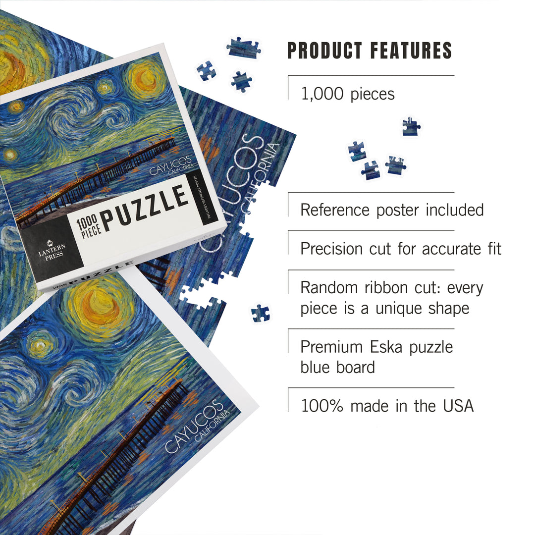 Cayucos, California, Pier, Starry Night, Jigsaw Puzzle Puzzle Lantern Press 