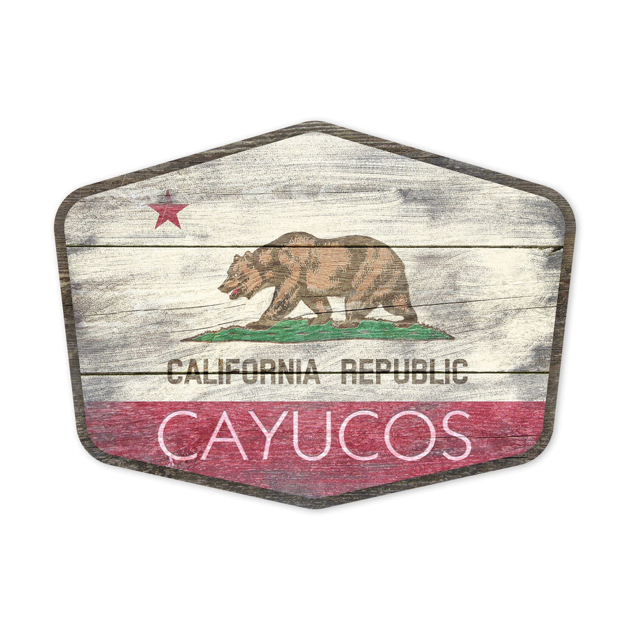 Cayucos, California, Rustic State Flag, Contour, Vinyl Sticker - Lantern Press