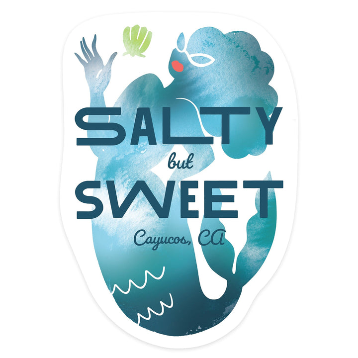 Cayucos, California, Salty but Sweet, Mermaid, Contour, Vinyl Sticker - Lantern Press