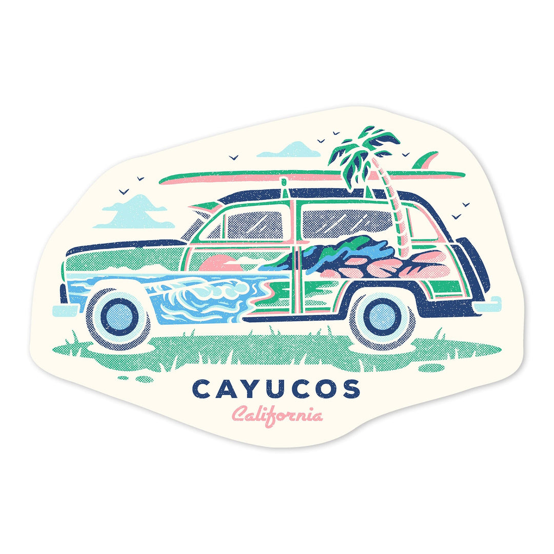 Cayucos, California, Woody, Distressed Vector, Contour, Vinyl Sticker - Lantern Press