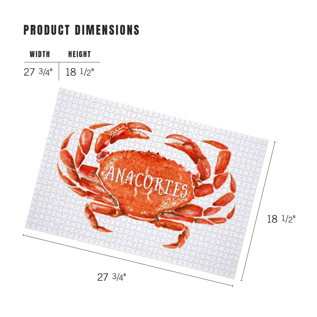 Anacortes, Washington, Watercolor, Dungeness Crab, 1000 Piece Jigsaw Puzzle