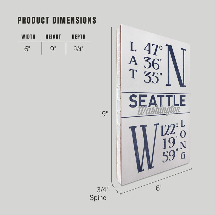 Lined 6x9 Journal, Seattle, Washington, Latitude and Longitude (Blue), Lay Flat, 193 Pages, FSC paper