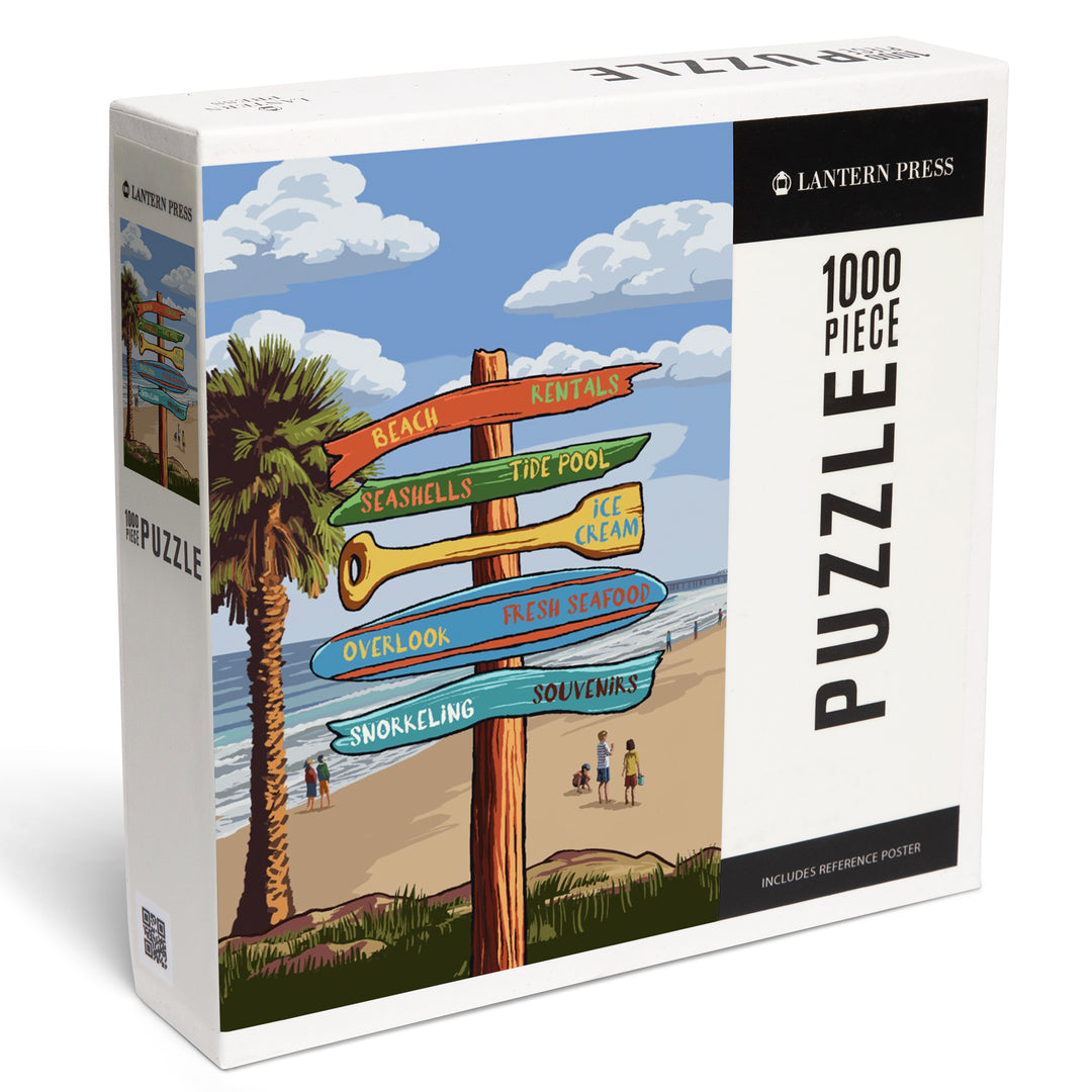 Signpost, Coast Beach and Palms, Jigsaw Puzzle