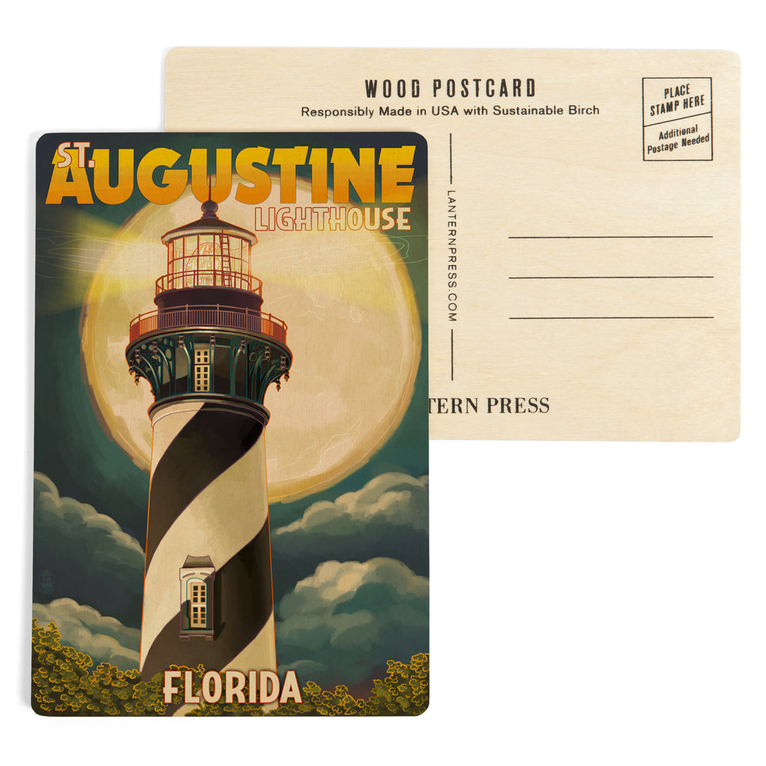 St. Augustine, Florida, Lighthouse and Moon, Wood Sign and Postcards