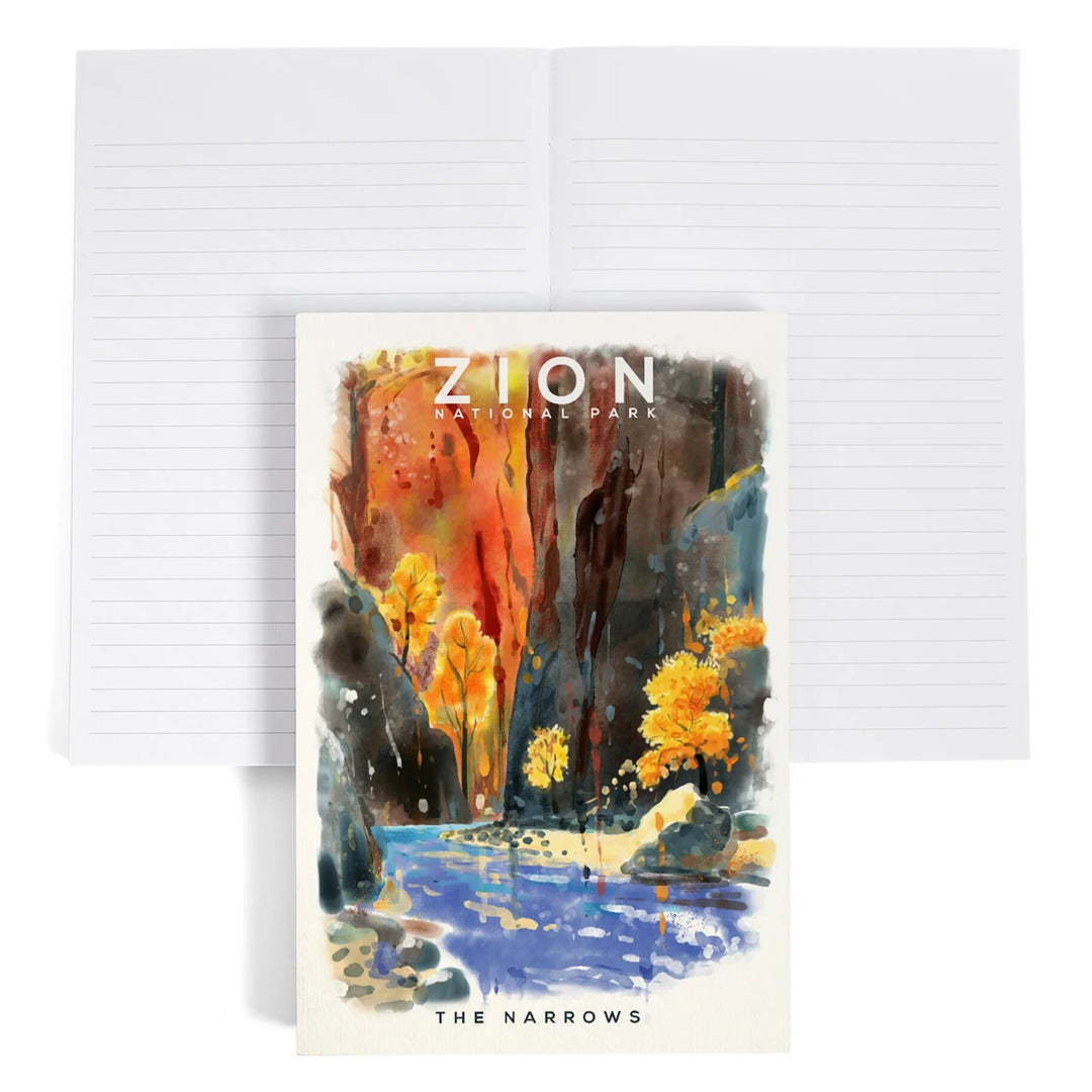 Lined 6x9 Journal, Zion National Park, The Narrows, Watercolor, Lay Flat, 193 Pages, FSC paper