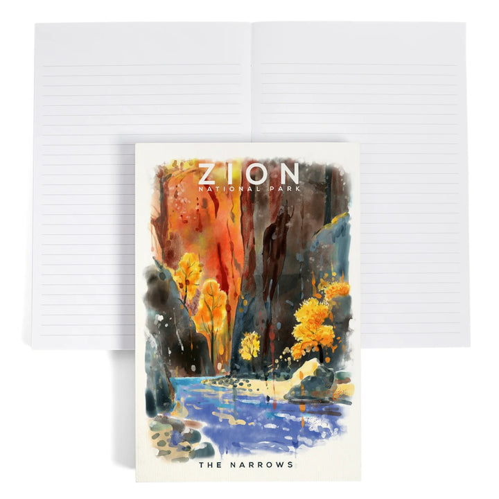 Lined 6x9 Journal, Zion National Park, The Narrows, Watercolor, Lay Flat, 193 Pages, FSC paper