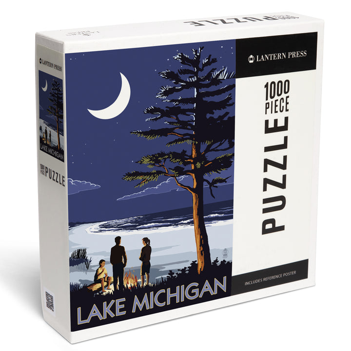 Lake Michigan, Bonfire at Night Scene, Jigsaw Puzzle