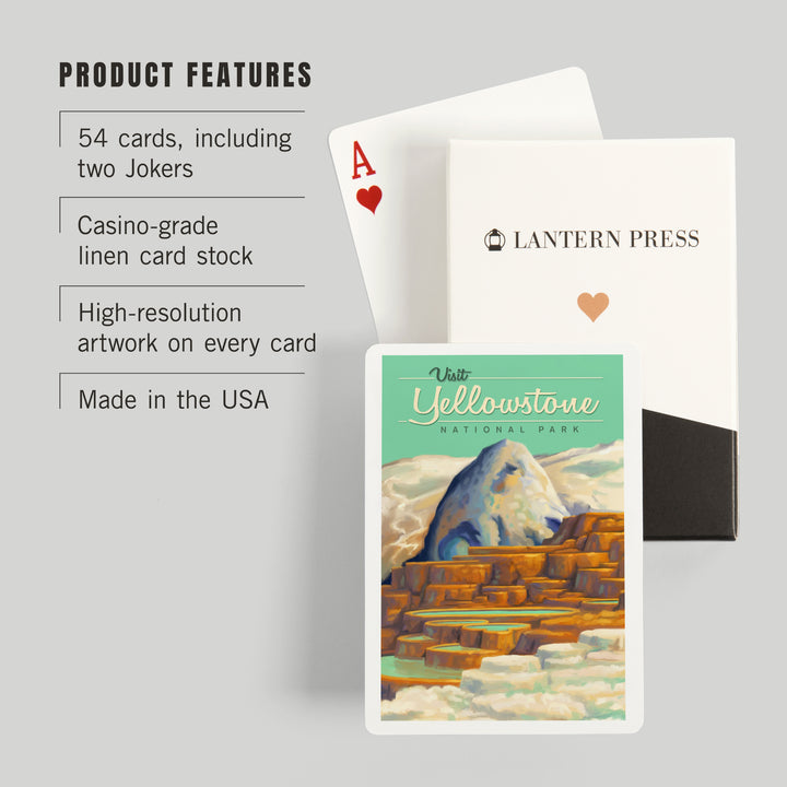 Playing Cards, Yellowstone National Park, Oil Painting, Mammoth Geyser, 52 Card Deck with Jokers in Box, Unique Art