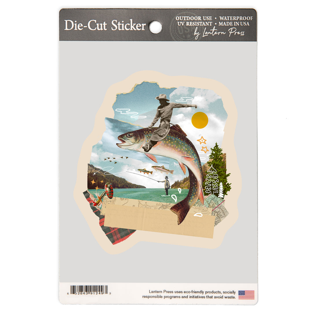 Retro Collage, Trout Fishing, Vinyl Sticker