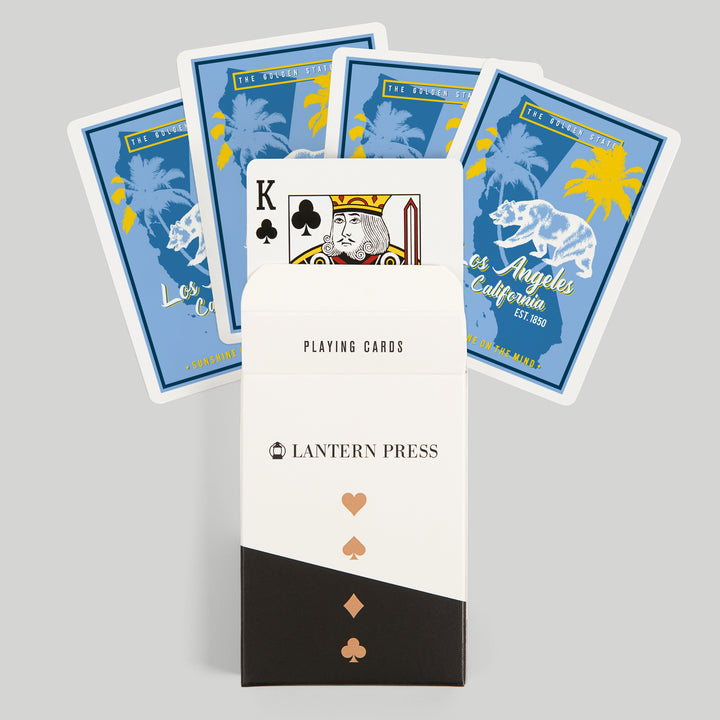 Playing Cards, Los Angeles, California, State Outline, Urban Traveler, Blue and Yellow, 52 Card Deck with Jokers in Box, Unique Art
