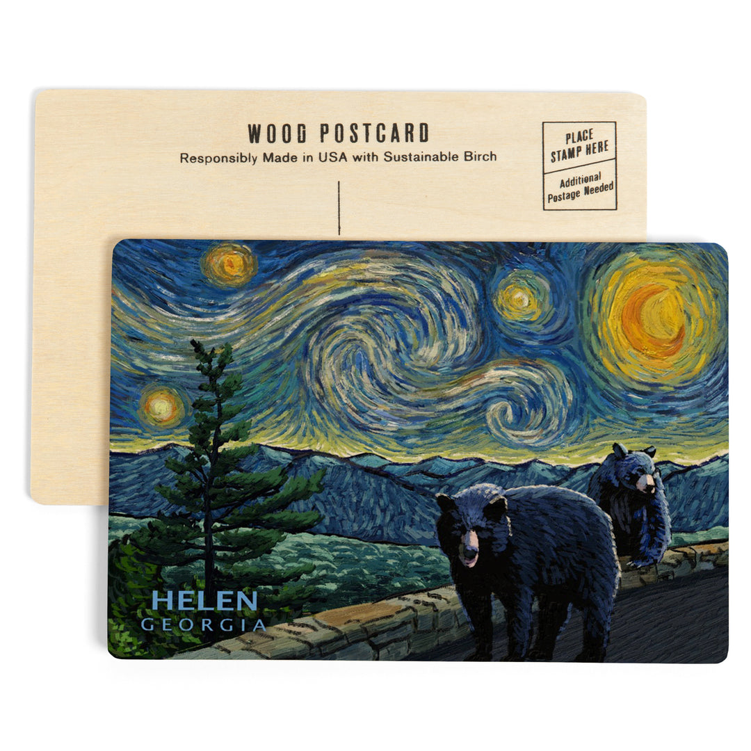 Helen, Georgia, Starry Night, Black Bears, Wood Sign and Postcards