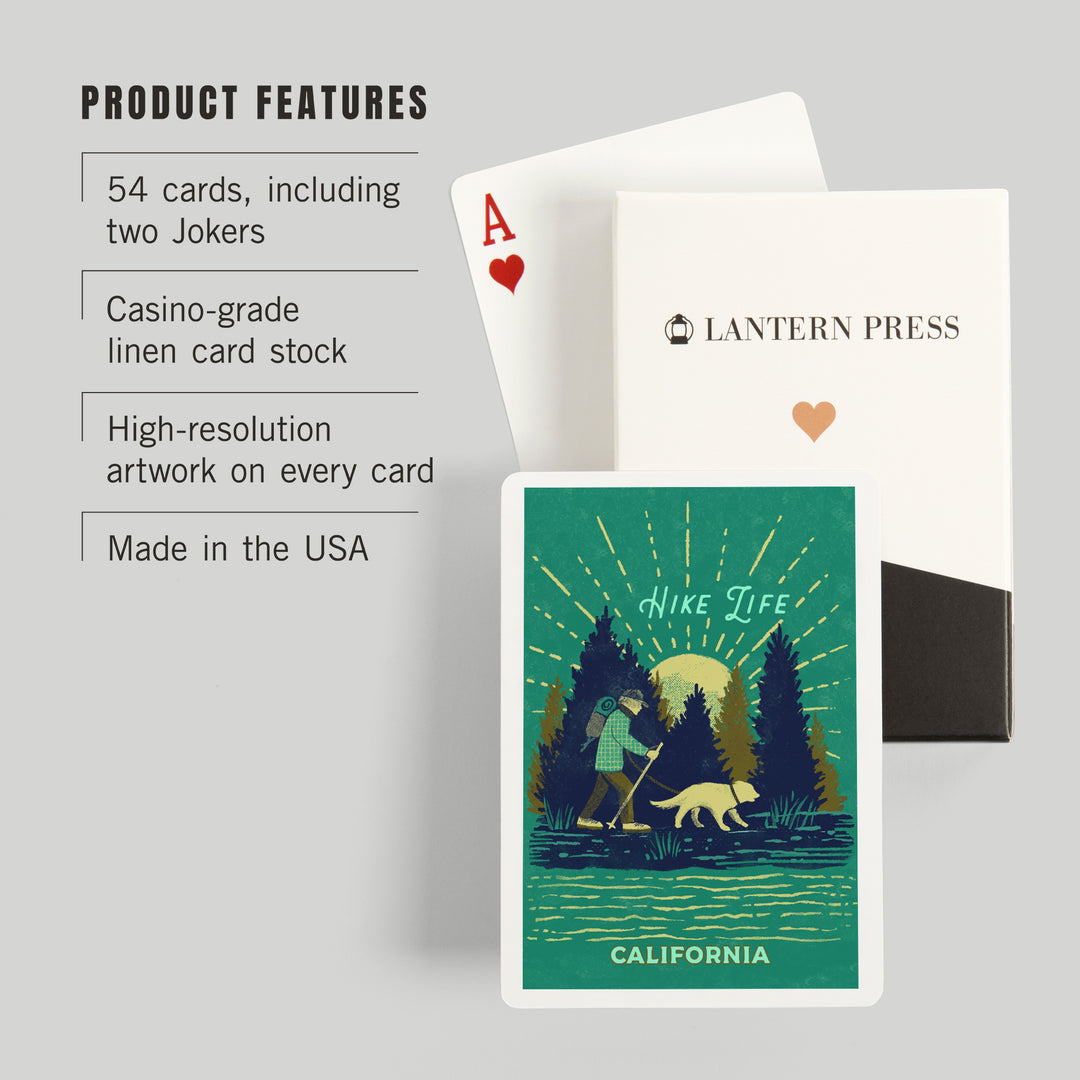 Playing Cards, California, Lake Life Series, Hike Life, 52 Card Deck with Jokers in Box, Unique Art