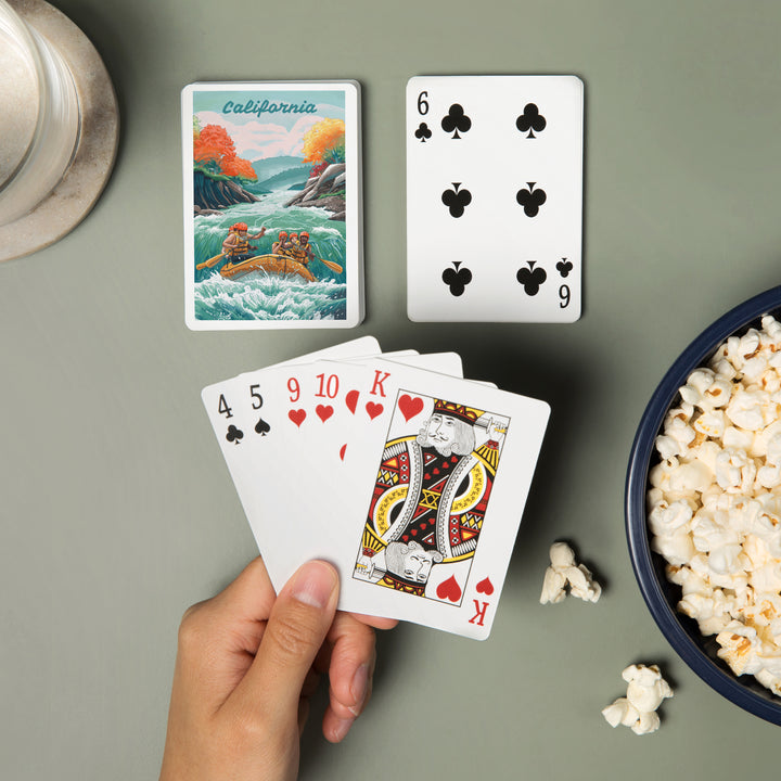 Playing Cards, California, Seek Adventure, River Rafting, 52 Card Deck with Jokers in Box, Unique Art