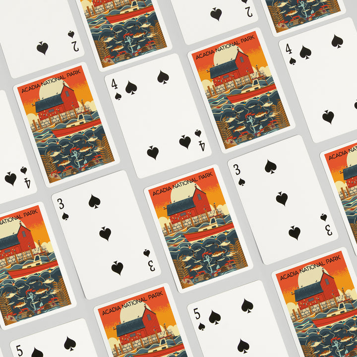 Playing Cards, Acadia National Park, Maine, Nautical Geometric, 52 Card Deck with Jokers in Box, Unique Art