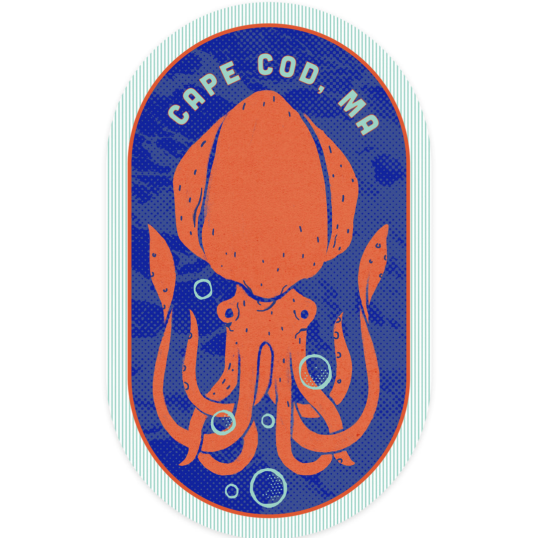 Cape Cod, Massachusetts, Dockside Series, Squid, Contour, Vinyl Sticker