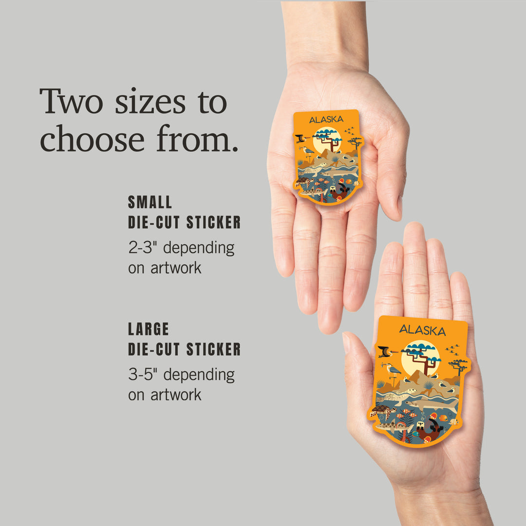 Alaska Wildlife – Wilderness and Marine Life Illustration, Vinyl Sticker