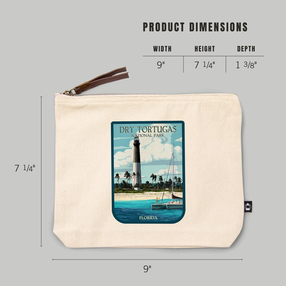Dry Tortugas National Park, Florida, Lighthouse, Painterly, Organic Cotton Zipper Pouch, Go Bag