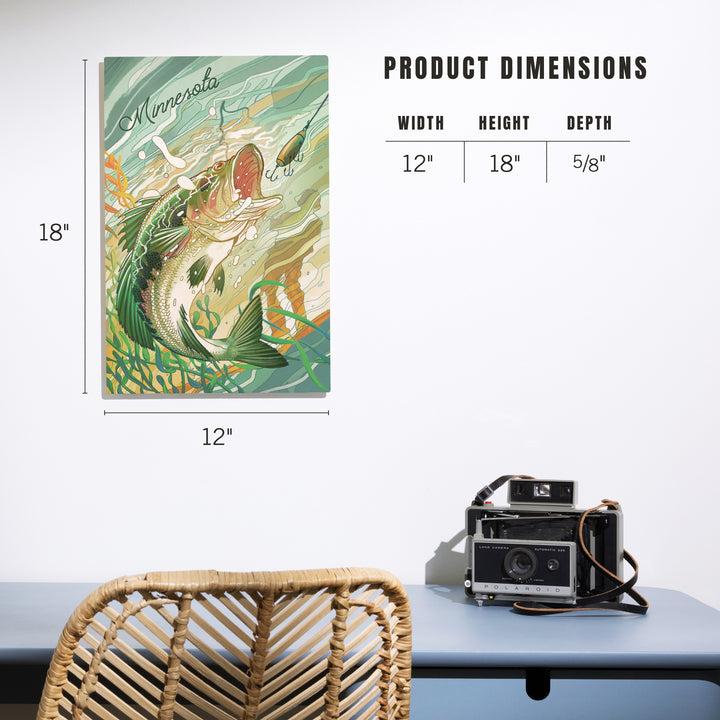 Minnesota, Fish All Day, Bass, Wood Signs and Postcards - Lantern Press