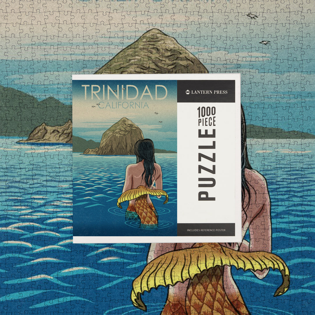 Trinidad, California, Mermaid, Woodblock, Jigsaw Puzzle