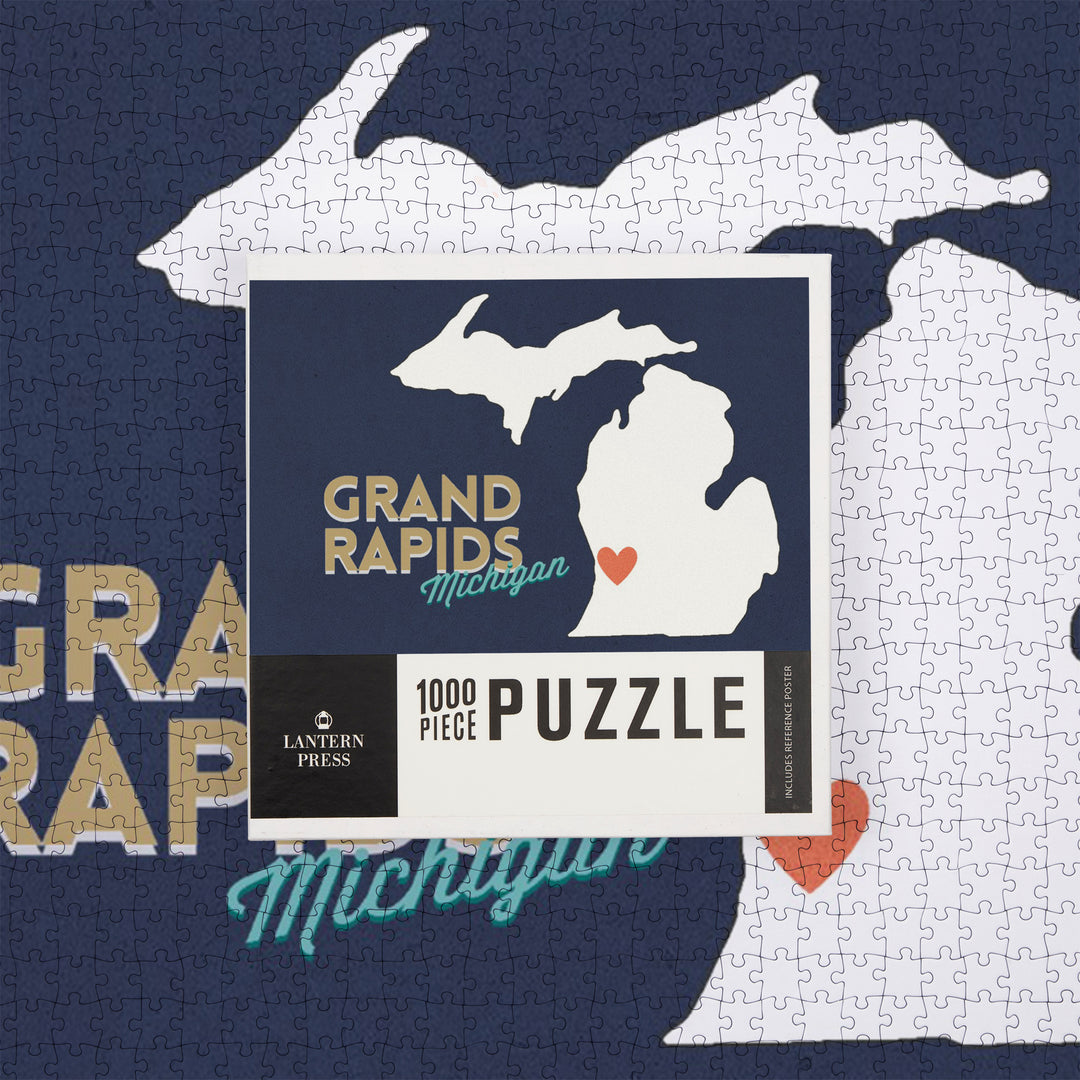 Grand Rapids, Michigan, Home State with Red Heart, Jigsaw Puzzle